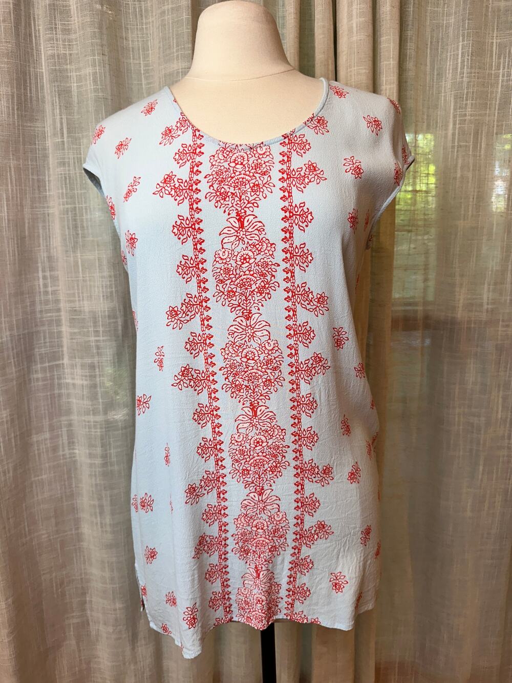 Cabi 100% Rayon Floral Tunic Top Women's Small Blue Red Boho